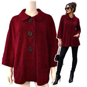 Y2K Red Leopard Swing Coat Kim Rogers Size XL/2XL Rockabilly Pinup Mob Wife Glam
